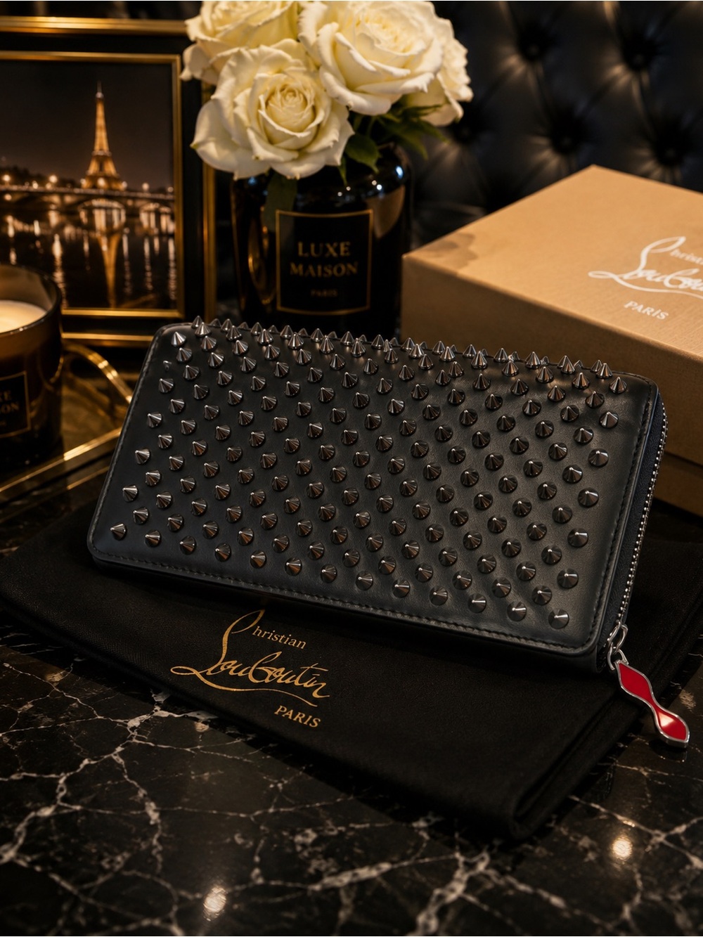 Christian Louboutin Panettone Red Zip-Around Leather Wallet Excellent condition